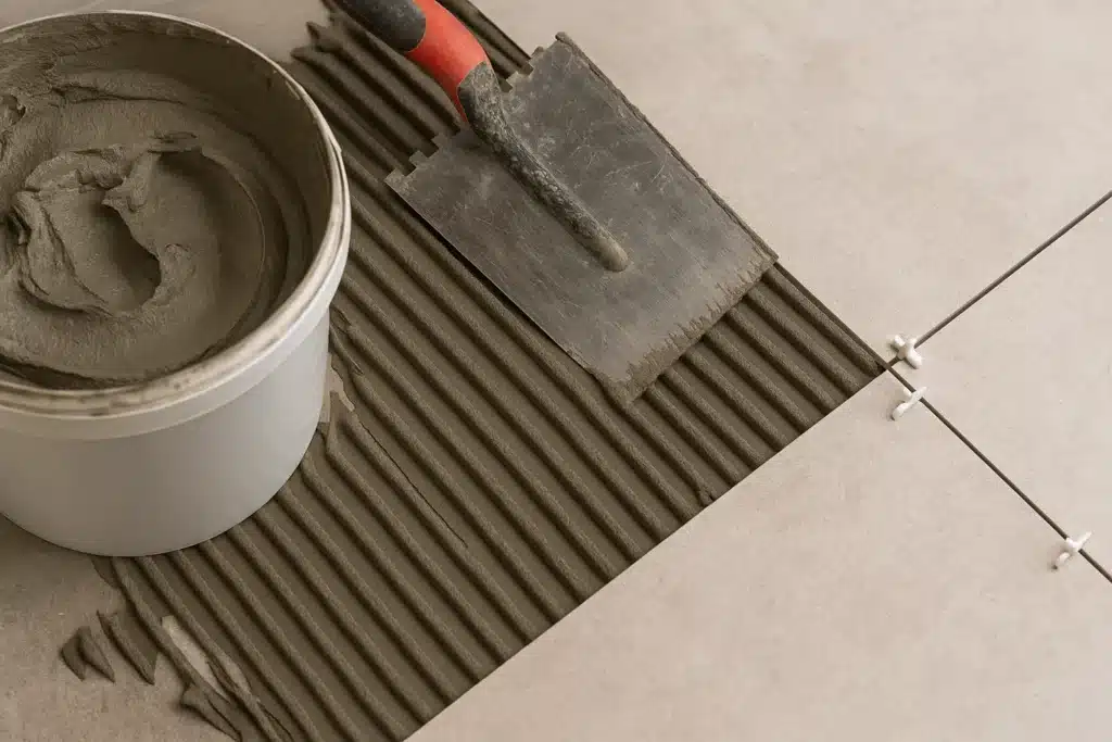 Csempézés közben felhordott ragasztó